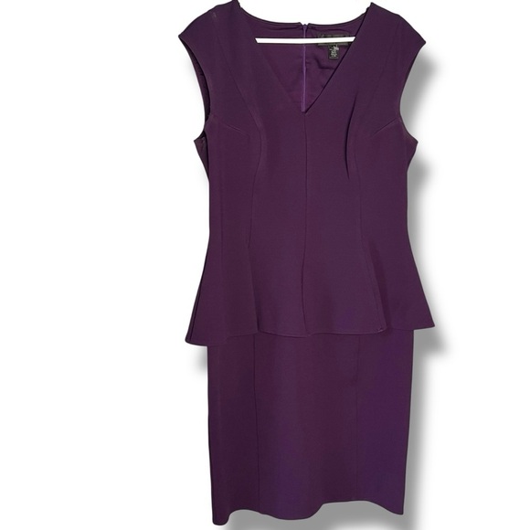 ST. JOHN Peplum Dress Womens 14 Sleeveless V-Neck Mulberry Purple Career Stretch - Picture 4 of 8